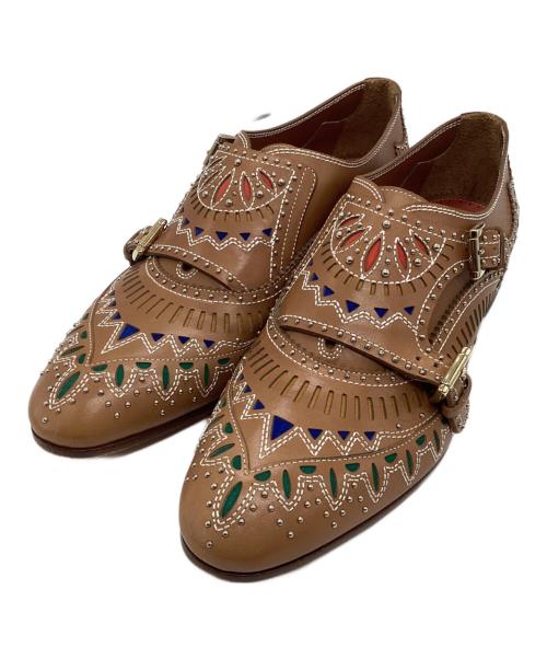 Santoni（サントーニ）Santoni (サントーニ) ダブルモンクシューズ ベージュ×マルチカラー サイズ:40の古着・服飾アイテム