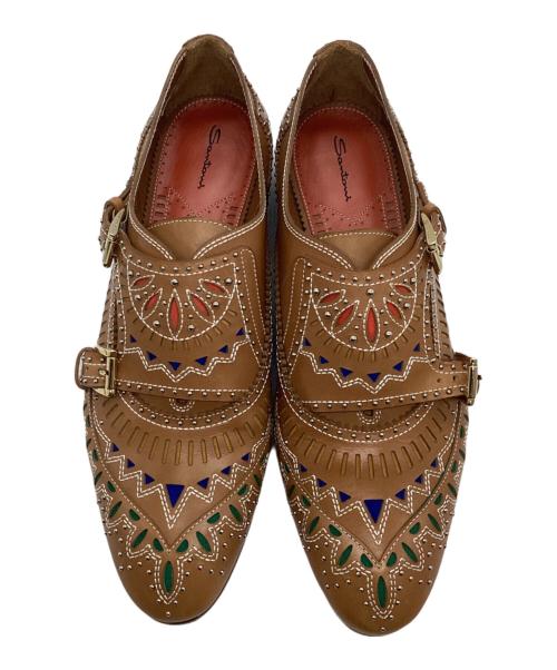 Santoni（サントーニ）Santoni (サントーニ) ダブルモンクシューズ ベージュ×マルチカラー サイズ:40の古着・服飾アイテム