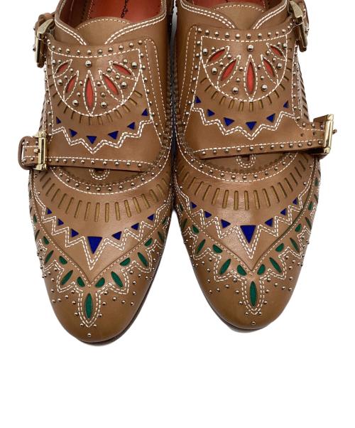 Santoni（サントーニ）Santoni (サントーニ) ダブルモンクシューズ ベージュ×マルチカラー サイズ:40の古着・服飾アイテム