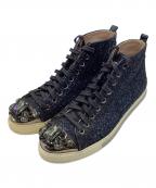 MIU MIUミュウミュウ）の古着「ビジュー グリッター ハイカットスニーカー」｜ネイビー×ホワイト