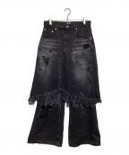 Sunday Off Clubサンデイ オフ クラブ）の古着「レイヤードスカートフレアデニムジーンズ」｜ブラック