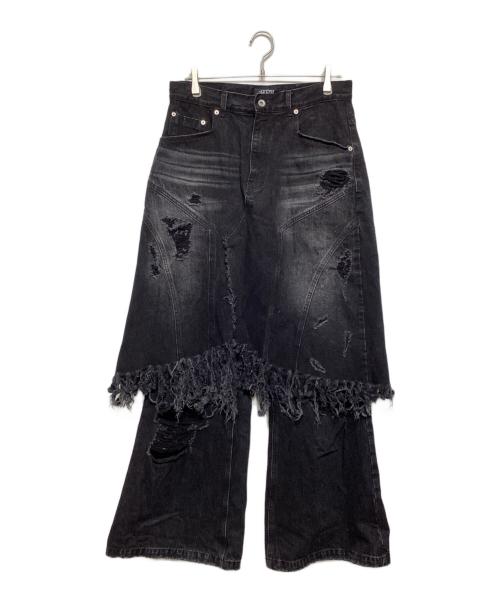 Sunday Off Club（サンデイ オフ クラブ）Sunday Off Club (サンデイ オフ クラブ) レイヤードスカートフレアデニムジーンズ ブラック サイズ:1の古着・服飾アイテム