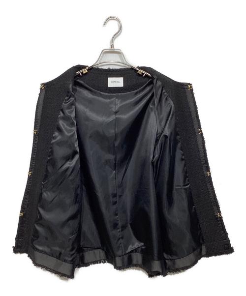 SHIPS any（シップスエニィ）SHIPS any (シップスエニィ) ツイード ノーカラー オーバー ジャケット ブラック サイズ:Ｆの古着・服飾アイテム