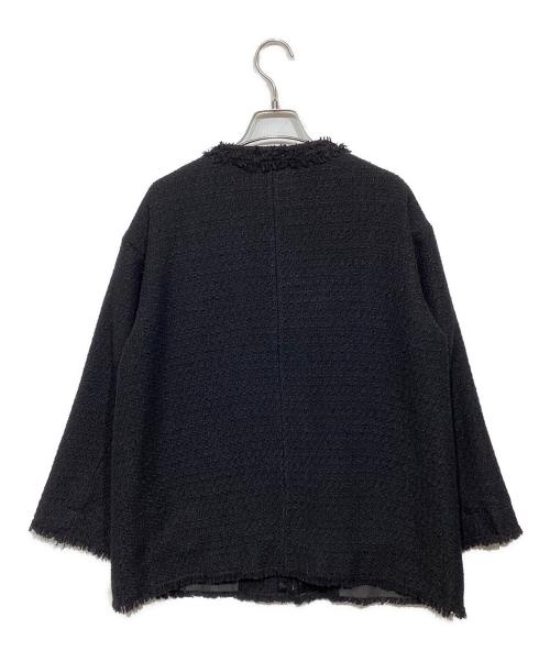 SHIPS any（シップスエニィ）SHIPS any (シップスエニィ) ツイード ノーカラー オーバー ジャケット ブラック サイズ:Ｆの古着・服飾アイテム