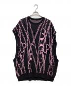 LAD MUSICIANラッドミュージシャン）の古着「HIGH GAUGE WJQ KNIT CHAIN VEST　2120-003」｜ブラック×ピンク