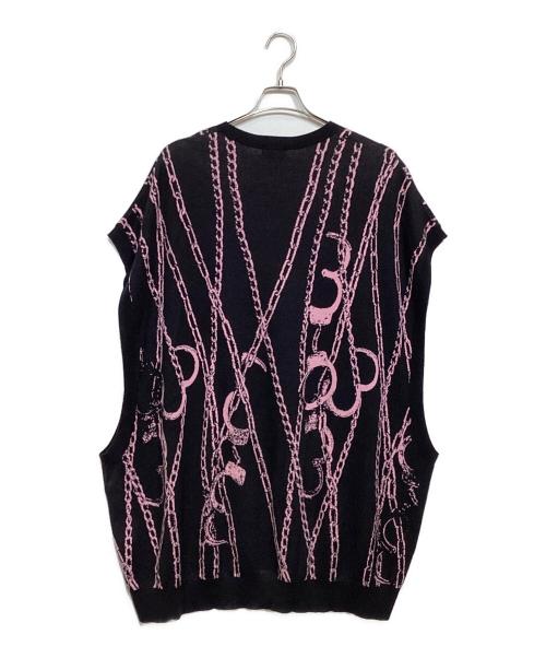 LAD MUSICIAN（ラッドミュージシャン）LAD MUSICIAN (ラッドミュージシャン) HIGH GAUGE WJQ KNIT CHAIN VEST　2120-003 ブラック×ピンク サイズ:44の古着・服飾アイテム
