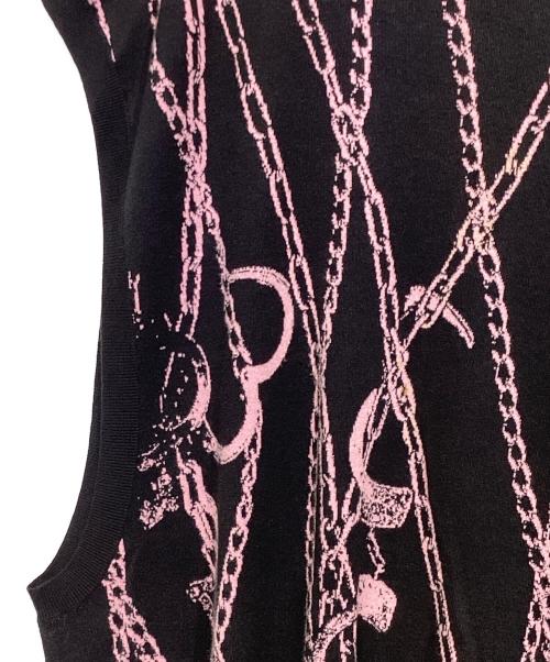 LAD MUSICIAN（ラッドミュージシャン）LAD MUSICIAN (ラッドミュージシャン) HIGH GAUGE WJQ KNIT CHAIN VEST　2120-003 ブラック×ピンク サイズ:44の古着・服飾アイテム