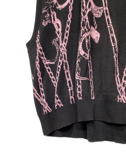 LAD MUSICIAN（ラッドミュージシャン）LAD MUSICIAN (ラッドミュージシャン) HIGH GAUGE WJQ KNIT CHAIN VEST　2120-003 ブラック×ピンク サイズ:44の古着・服飾アイテム