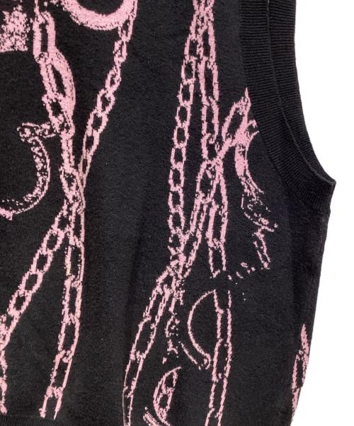LAD MUSICIAN（ラッドミュージシャン）LAD MUSICIAN (ラッドミュージシャン) HIGH GAUGE WJQ KNIT CHAIN VEST　2120-003 ブラック×ピンク サイズ:44の古着・服飾アイテム