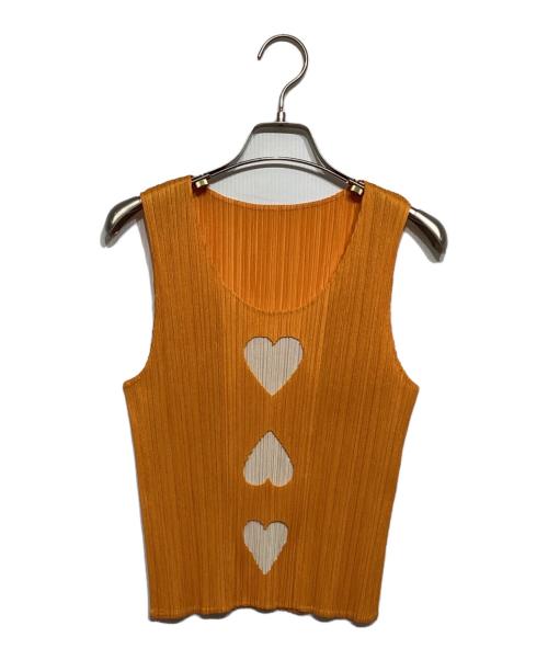 PLEATS PLEASE（プリーツプリーズ）PLEATS PLEASE (プリーツプリーズ) ハートプリーツノースリーブカットソー オレンジ サイズ:3の古着・服飾アイテム