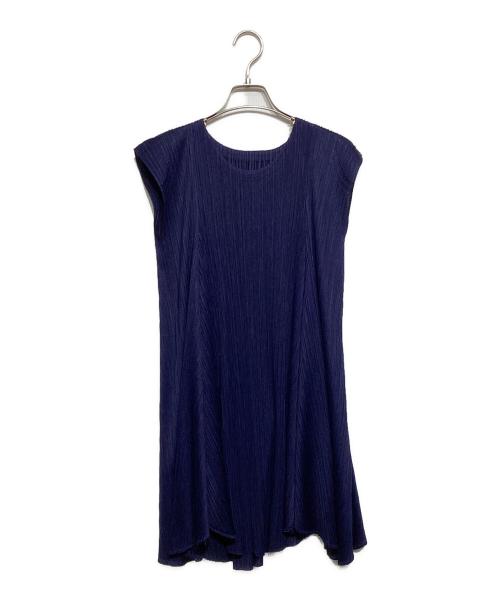 PLEATS PLEASE（プリーツプリーズ）PLEATS PLEASE (プリーツプリーズ) 変形ノースリーブワンピース ネイビー サイズ:3の古着・服飾アイテム