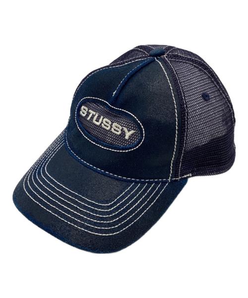 stussy（ステューシー）stussy (ステューシー) CUT OUT LEATHER TRUCKER CAP　1311138 ネイビーの古着・服飾アイテム
