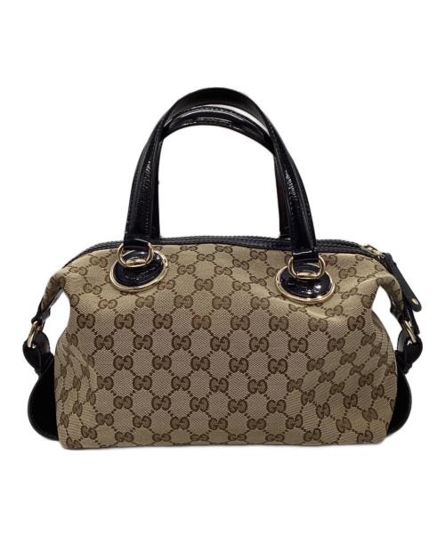 GUCCI（グッチ）GUCCI (グッチ) GGキャンバスミニボストンバッグ　203526 ベージュ×ブラックの古着・服飾アイテム