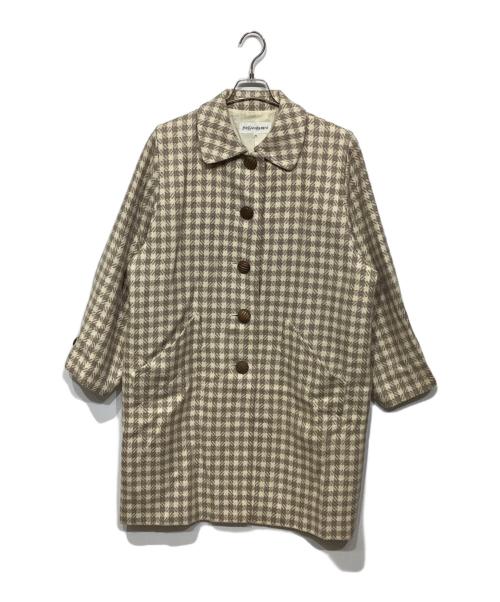Yves Saint Laurent（イヴサンローラン）Yves Saint Laurent (イヴサンローラン) 千鳥格子バルマカンコート グレー×ホワイト サイズ:36の古着・服飾アイテム
