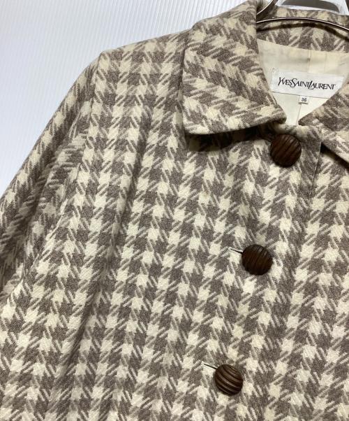 Yves Saint Laurent（イヴサンローラン）Yves Saint Laurent (イヴサンローラン) 千鳥格子バルマカンコート グレー×ホワイト サイズ:36の古着・服飾アイテム