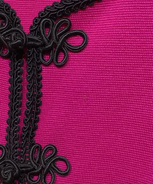 Yves Saint Laurent（イヴサンローラン）Yves Saint Laurent (イヴサンローラン) OLD　ノーカラーチャイナボタンジャケット ピンク サイズ:Mの古着・服飾アイテム