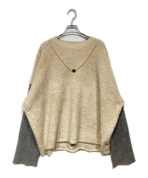 LOEWE（ロエベ）LOEWE (ロエベ) Two-tone stretch wool blend sweater（ツートン ストレッチ ウール ブレンド セーター） ベージュ×グレー サイズ:Mの古着・服飾アイテム