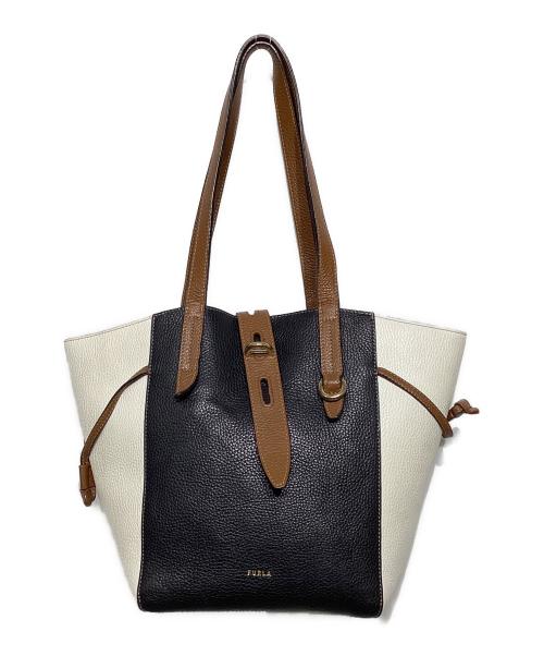 FURLA（フルラ）FURLA (フルラ) NET トートバッグ ブラック×ホワイトの古着・服飾アイテム