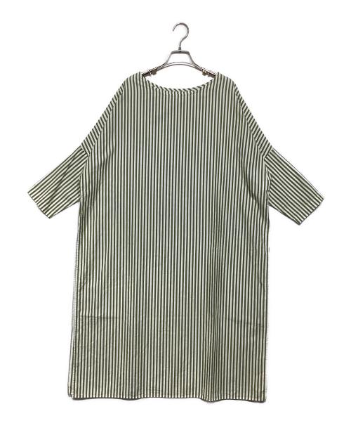 GALLEGO DESPORTES（ギャレゴデスポート）GALLEGO DESPORTES (ギャレゴデスポート) サイドスリットシャツワンピース グリーン×ホワイト サイズ:Sの古着・服飾アイテム