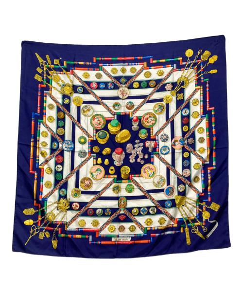 HERMES（エルメス）HERMES (エルメス) カレ90 シルクスカーフ　PETITE MAIN お針子さん ネイビーの古着・服飾アイテム