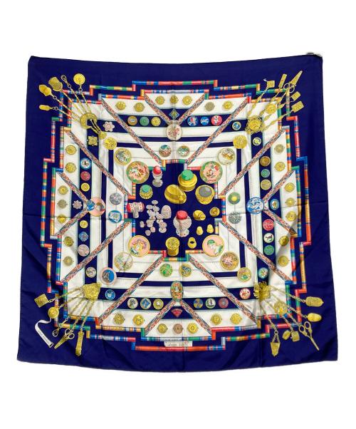 HERMES（エルメス）HERMES (エルメス) カレ90 シルクスカーフ　PETITE MAIN お針子さん ネイビーの古着・服飾アイテム