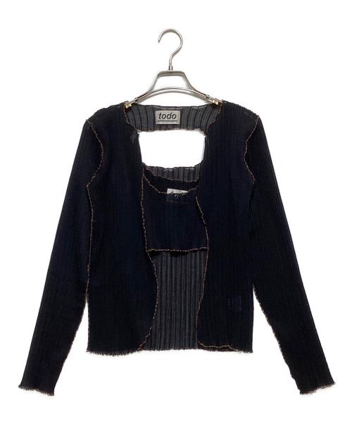 todo kotohayokozawa（トゥードゥー コトハヨコザワ）todo kotohayokozawa (トゥードゥー コトハヨコザワ) プリーツカットソーアンサンブル ブラック×ブラウン サイズ:-の古着・服飾アイテム