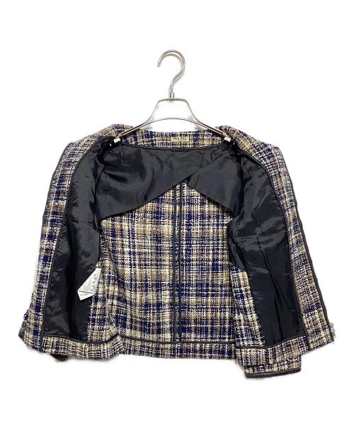MIU MIU（ミュウミュウ）MIU MIU (ミュウミュウ) レザーパイピング ツイードジャケット ベージュ×ネイビー サイズ:38の古着・服飾アイテム