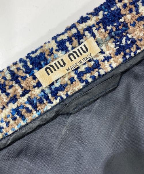 MIU MIU（ミュウミュウ）MIU MIU (ミュウミュウ) レザーパイピング ツイードジャケット ベージュ×ネイビー サイズ:38の古着・服飾アイテム