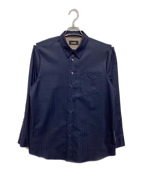 soduk（スドーク）soduk (スドーク) 切替シャツ ネイビー×ブラウン サイズ:-の古着・服飾アイテム