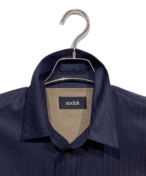 soduk（スドーク）soduk (スドーク) 切替シャツ ネイビー×ブラウン サイズ:-の古着・服飾アイテム