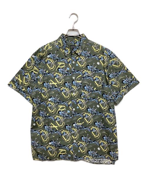 A.P.C.（アーペーセー）A.P.C. (アーペーセー) Ross グラフィックシャツ オリーブ×ブルー サイズ:M 未使用品の古着・服飾アイテム