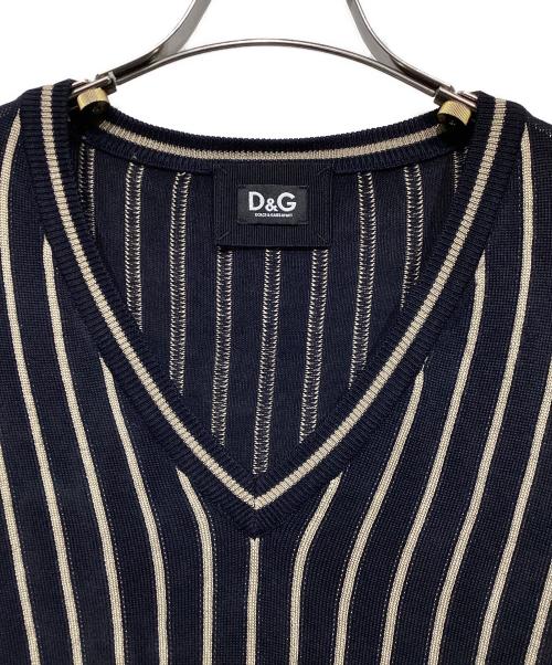 D&G（ディーアンドジー）D&G (ディーアンドジー) ストライプシルクニット ブラック×ベージュ サイズ:Lの古着・服飾アイテム