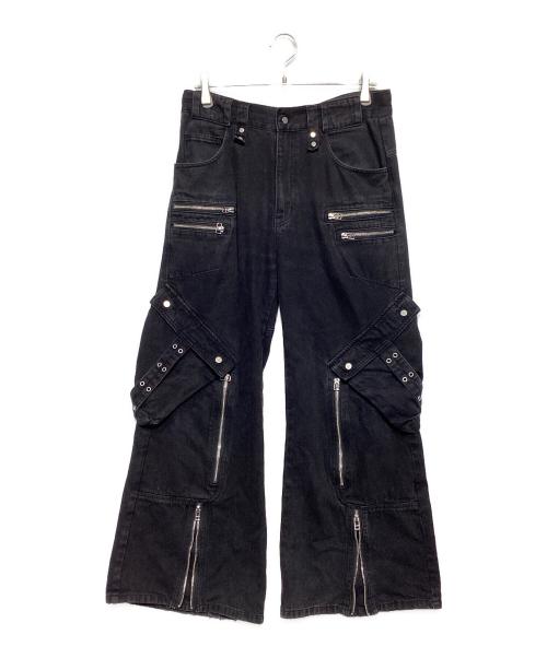 DANKE SCHON（ダンケ シェーン）DANKE SCHON (ダンケ シェーン) 11ozD ZIP POCKET FLARE CARGO PANTS ブラック サイズ:Mの古着・服飾アイテム