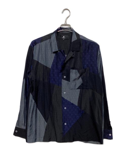 ANREALAGE（アンリアレイジ）ANREALAGE (アンリアレイジ) PANEL PATCHWORK CUPRO SHIRT ブラック×ネイビー サイズ:46の古着・服飾アイテム