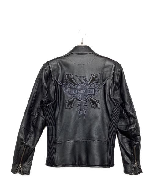 HARLEY-DAVIDSON（ハーレーダビッドソン）HARLEY-DAVIDSON (ハーレーダビッドソン) バッグ刺繍シングルライダースジャケット ブラック サイズ:Sの古着・服飾アイテム