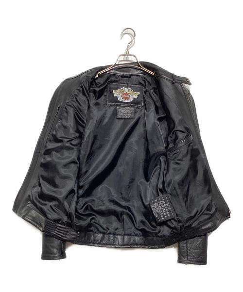 HARLEY-DAVIDSON（ハーレーダビッドソン）HARLEY-DAVIDSON (ハーレーダビッドソン) バッグ刺繍シングルライダースジャケット ブラック サイズ:Sの古着・服飾アイテム
