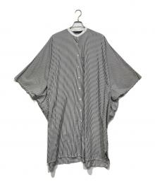 mizuiro-ind（ミズイロインド）の古着「バンドカラーストライプワンピース」｜グレー×ホワイト