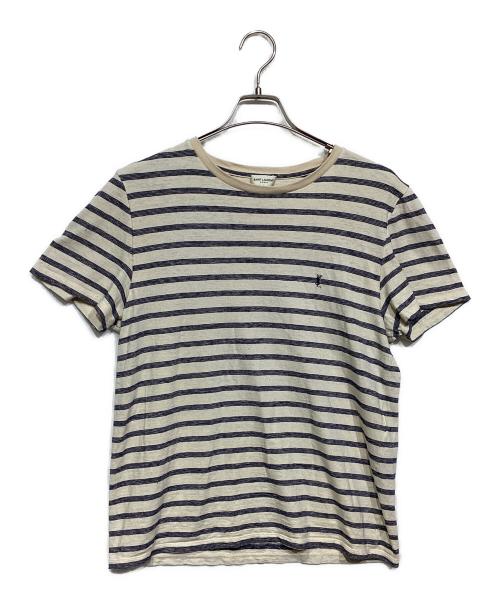 Saint Laurent Paris（サンローランパリ）Saint Laurent Paris (サンローランパリ) ボーダーTシャツ　683806 ホワイト×ブルー サイズ:Mの古着・服飾アイテム