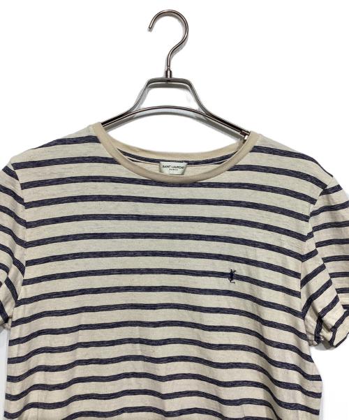 Saint Laurent Paris（サンローランパリ）Saint Laurent Paris (サンローランパリ) ボーダーTシャツ　683806 ホワイト×ブルー サイズ:Mの古着・服飾アイテム