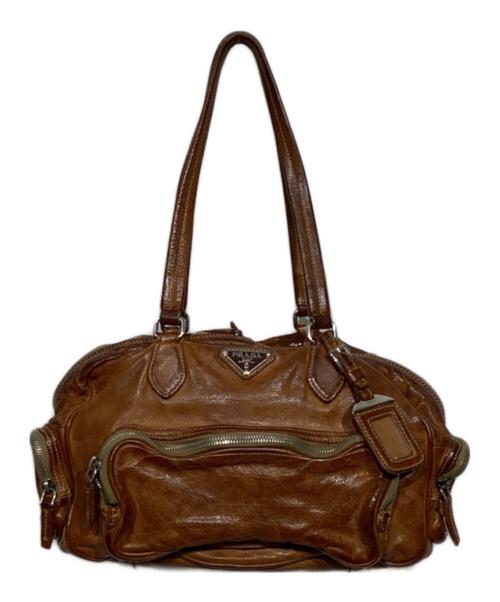 PRADA（プラダ）PRADA (プラダ) マルチポケット ウォッシュドレザー ショルダーバッグ　BR2804 ブラウンの古着・服飾アイテム