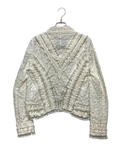 ermanno scervino（エルマノシェルビーノ）ermanno scervino (エルマノシェルビーノ) フリルジャガードジャケット ホワイト サイズ:42の古着・服飾アイテム