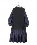 LANVIN en Bleuランバンオンブルー）の古着「ボリュームスリーブコンビワンピース」｜ブラック×ネイビー