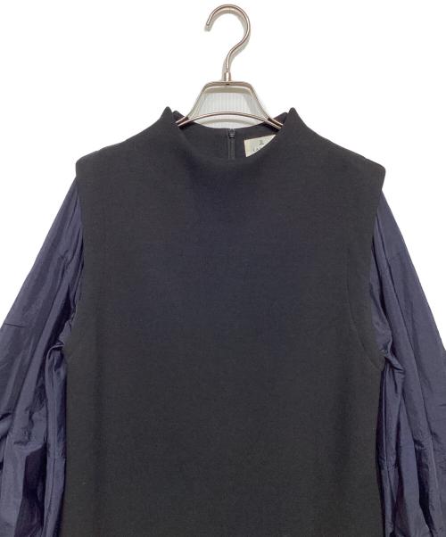 LANVIN en Bleu（ランバンオンブルー）LANVIN en Bleu (ランバンオンブルー) ボリュームスリーブコンビワンピース ブラック×ネイビー サイズ:36の古着・服飾アイテム