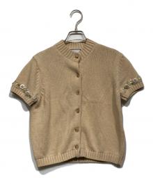 SEVEN TEN by MIHO KAWAHITO（セブン テン バイ ミホ カワヒト）の古着「ビジューショートスリーブカーディガン　8S203」｜ベージュ