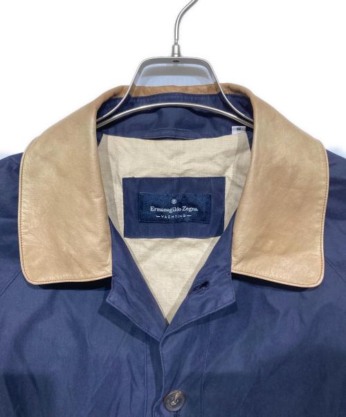 ERMENEGILDO ZEGNA（エルメネジルド・ゼニア）ERMENEGILDO ZEGNA (エルメネジルド・ゼニア) レザーカラー ナイロンジャケット ネイビー サイズ:Sの古着・服飾アイテム