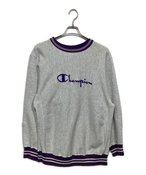 Champion REVERSE WEAVE（チャンピオン リバース ウィーブ）Champion REVERSE WEAVE (チャンピオン リバース ウィーブ) クルーネックスウェット グレー×パープル サイズ:XLの古着・服飾アイテム