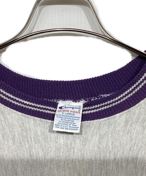 Champion REVERSE WEAVE（チャンピオン リバース ウィーブ）Champion REVERSE WEAVE (チャンピオン リバース ウィーブ) クルーネックスウェット グレー×パープル サイズ:XLの古着・服飾アイテム