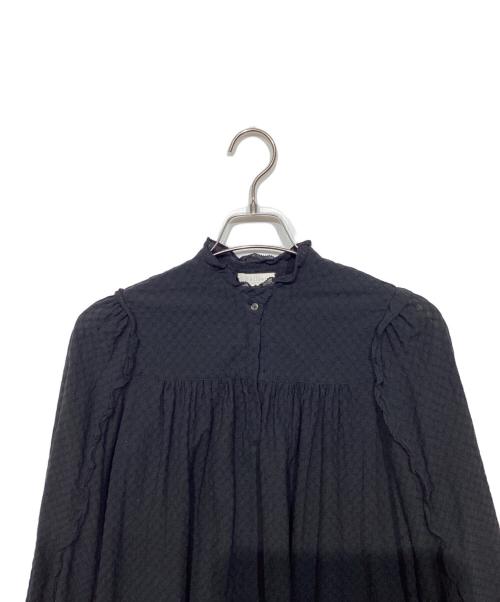BALLSEY（ボールジィ）BALLSEY (ボールジィ) コットンガーゼエンブロイダリー フリルネックブラウス ブラック サイズ:36の古着・服飾アイテム