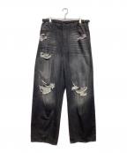 masonprinceメゾンプリンス）の古着「セミワイド ダメージ加工デニムパンツ」｜ブラック