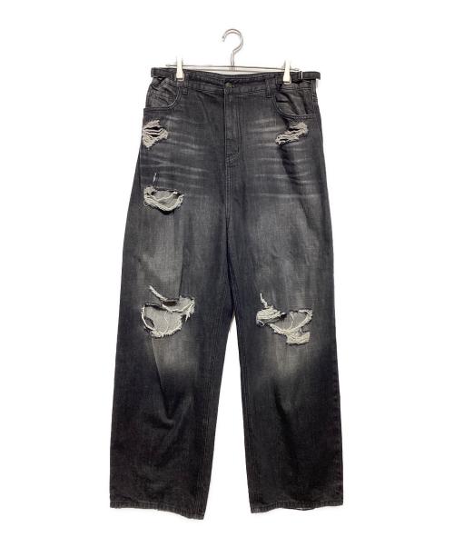 masonprince（メゾンプリンス）masonprince (メゾンプリンス) セミワイド ダメージ加工デニムパンツ ブラック サイズ:XLの古着・服飾アイテム
